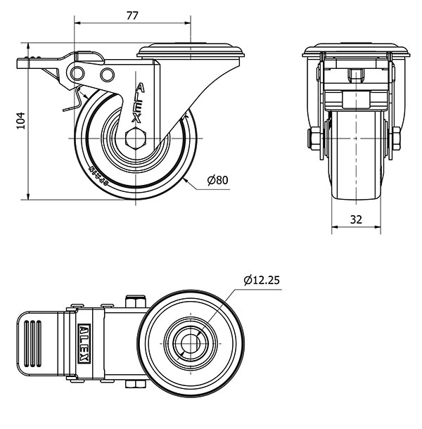 R.GIR.AGUJERO M12 FRENO INOX.20ZVLIFD80-PGAN POLIAMIX-GOMA GRIS LISO