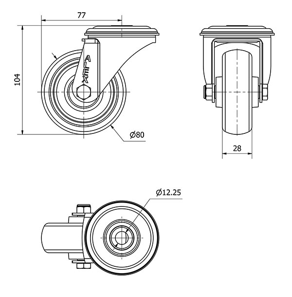 R.GIR.AGUJERO M12 INOX.20ZVLI80-PGZN POLIAMIX-GOMA GRIS INYECT.LISO