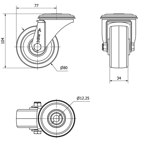 R.GIR.AGUJERO M12 INOX.20ZVLI80-UTR POLIAMIX BLANCO EJE RODILLOS