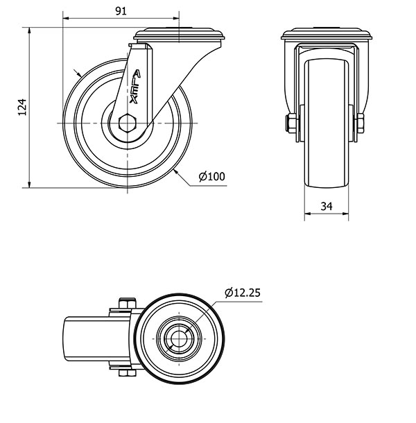 R.GIR.AGUJERO M12 INOX.20ZVLI100-UT POLIAMIX BLANCO EJE LISO