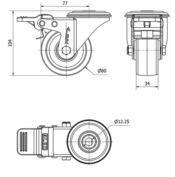 R.GIR.AGUJERO M12 FRENO INOX.20ZVLIFD80-UTR POLIAMIX BLANCO RODILLOS