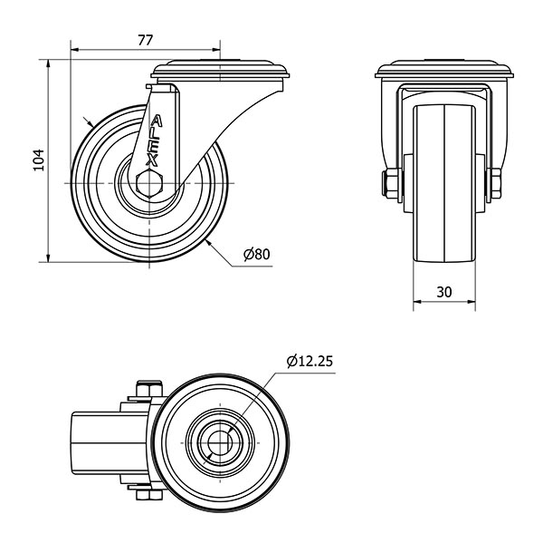 R.GIR.AGUJERO M12 INOX.20ZVLI80-FT NYLON BLANCO EXTRAFUERTE EJE LISO