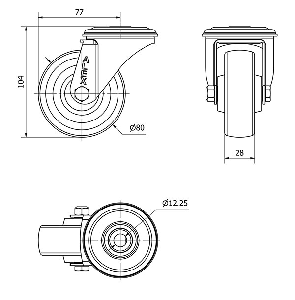 R.GIR.AGUJERO M12 INOX.20ZVLI80-TD RESINA MARRON EJE LISO