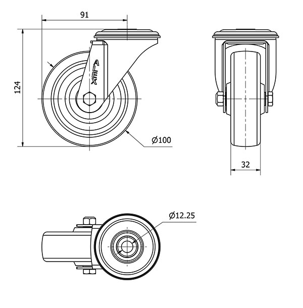 R.GIR.AGUJERO M12 INOX.20ZVLI100-TD RESINA MARRON EJE LISO