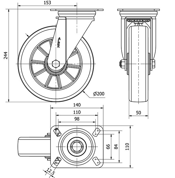 R.GIR.PLACA 4mm 10ZVR200-AUSB ALUM.-POLIUR.BLANCO"VELOC"EJE BOLAS