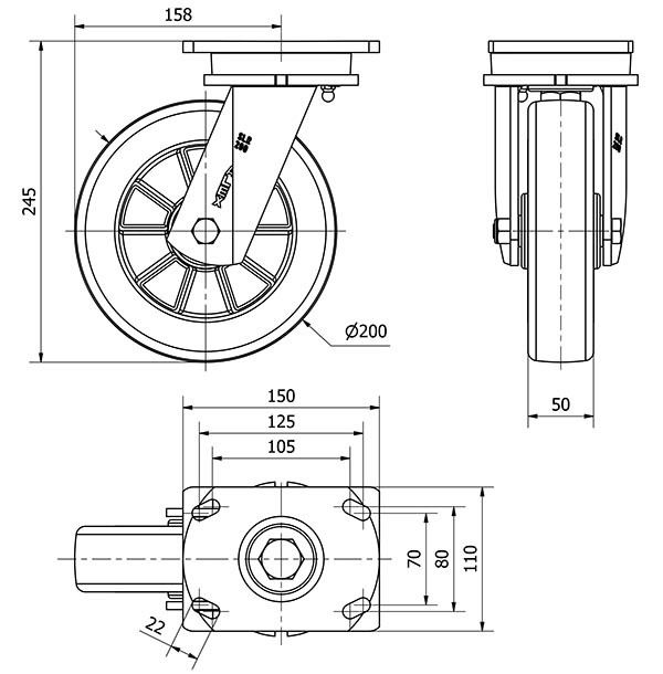R.GIR.PLACA 10SLR200-AUSB ALUM.-POLIUR.BLANCO"VELOC"EJE BOLAS