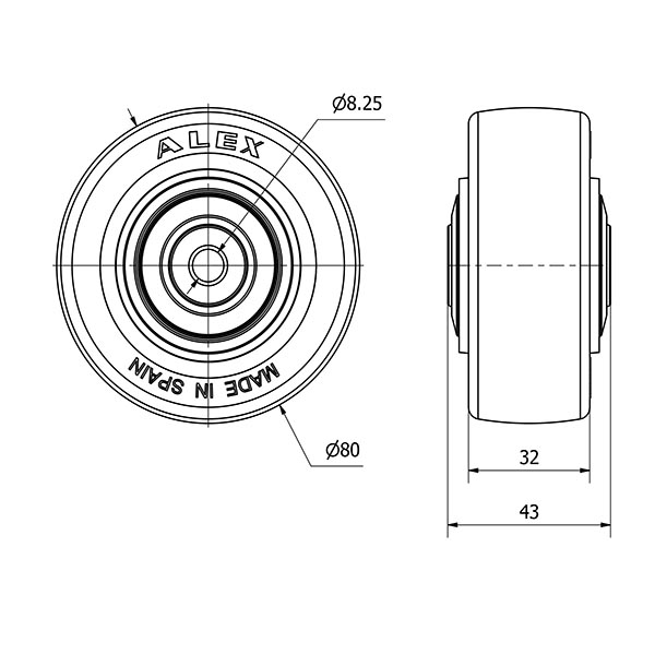 RUEDA POLSB80CP-8-40 NUCLEO POLIAMIX BLANCO Y BANDA POLIUR.MARR.BOL.