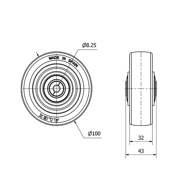 RUEDA POLSB100CP-8-40 NUCLEO POLIAMIX BLANCO Y BANDA POLIUR.MARR.BOL