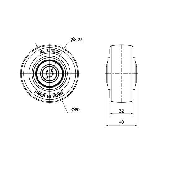 RUEDA POASB80CP-8-40 NUCLEO POLIAMIX BLANCO Y BANDA POLIUR.AZUL BOL.