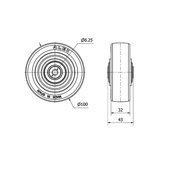 RUEDA POASB100CP-8-40 NUCLEO POLIAMIX BLANCO Y BANDA POLIUR.AZUL BOL