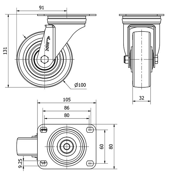R.GIR.PLACA 10ZVL100CP-POLSB POLIAMIX BLANCO-POLIUR.MARRON EJE BOLAS