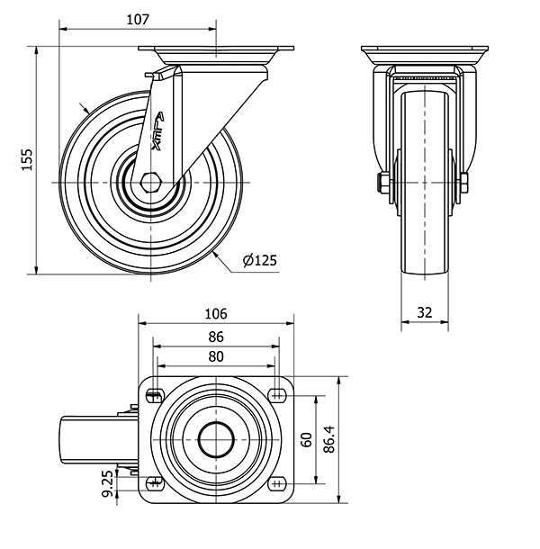 R.GIR.PLACA 10ZV125CP-POLSB POLIAMIX BLANCO-POLIUR.MARRON EJE BOLAS