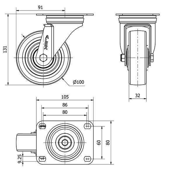 R.GIR.PLACA 10ZVL100CP-POASB POLIAMIX BLANCO-POLIUR.AZUL EJE BOLAS