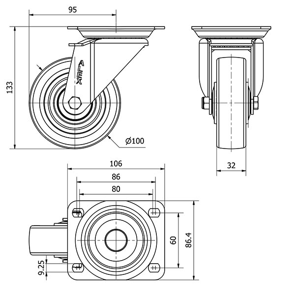 R.GIR.PLACA 10ZV100CP-POASB POLIAMIX BLANCO-POLIUR.AZUL EJE BOLAS