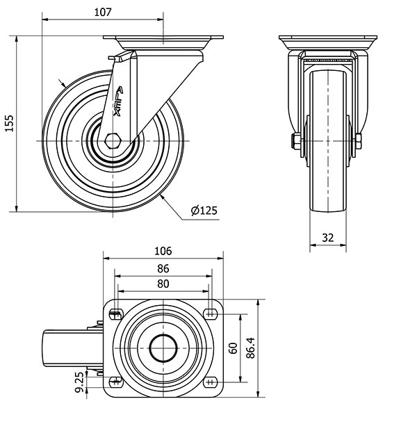R.GIR.PLACA 10ZV125CP-POASB POLIAMIX BLANCO-POLIUR.AZUL EJE BOLAS