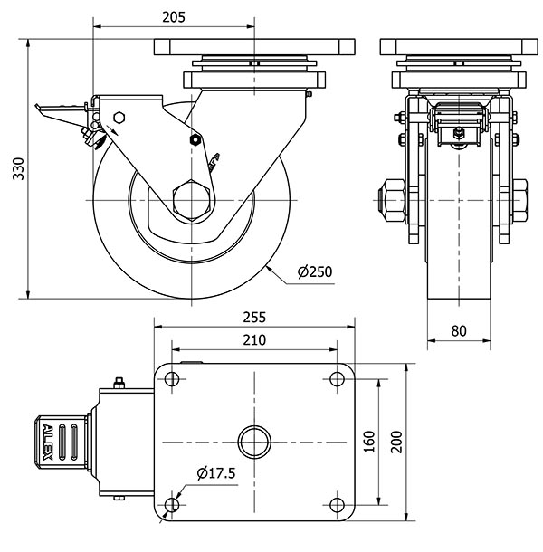 R.GIR.PLACA FRENO 10HLRFN250-NFB NYLON FUNDIDO EJE BOLAS