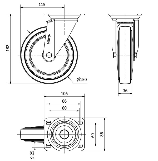 R.GIR.PLACA 10ZVL150CP-PGMSB POLIAMIX-GOMA AZUL EJE BOLAS AH NEGROS