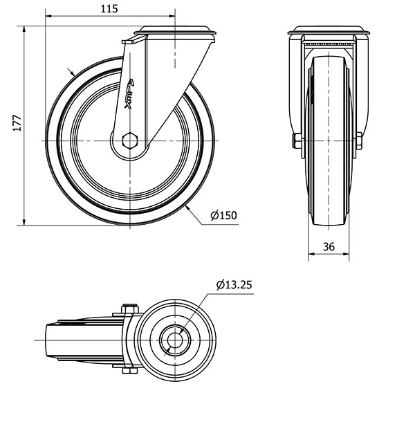 R.GIR.AGUJERO M12 20ZVL150CP-PGMSB POLIAMIX-GOMA AZUL BOLAS AH NEGR.