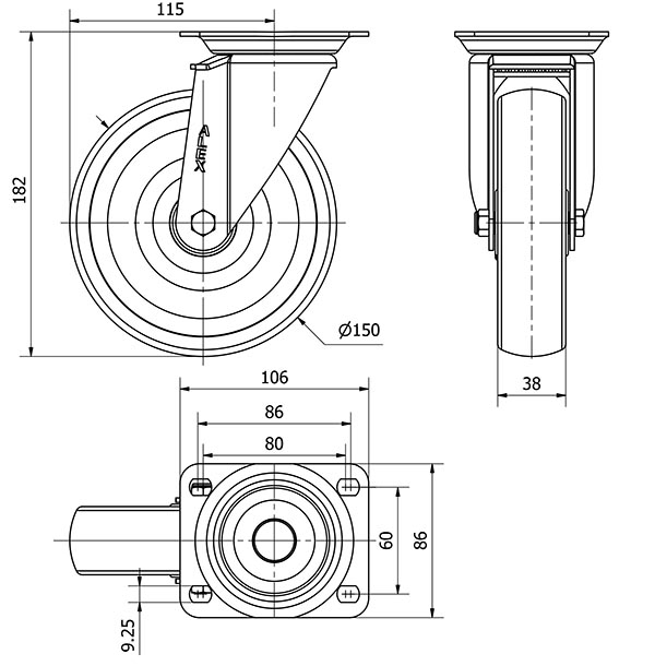 R.GIR.PLACA 10ZVL150-UT POLIAMIX BLANCO EJE LISO