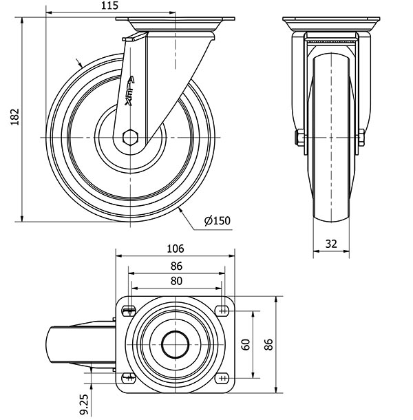 R.GIR.PLACA 10ZVL150CP-PUISB POLIP.-POLIUR.GRIS EJE BOLAS