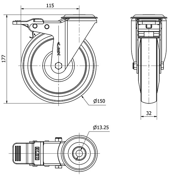 R.GIR.AGUJERO M12 FRENO 20ZVLFD150CP-PUISB POLIP.-POLIUR.GRIS BOLAS