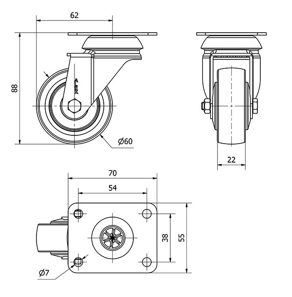 R.GIR.PLACA INOX.10BHI60CP-PPIA POLIAMIX-POLIUR.ROJO EJE LISO