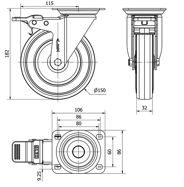 R.GIR.PLACA FRENO 10ZVLFD150-PGAN POLIAMIX-GOMA GRIS EJE LISO