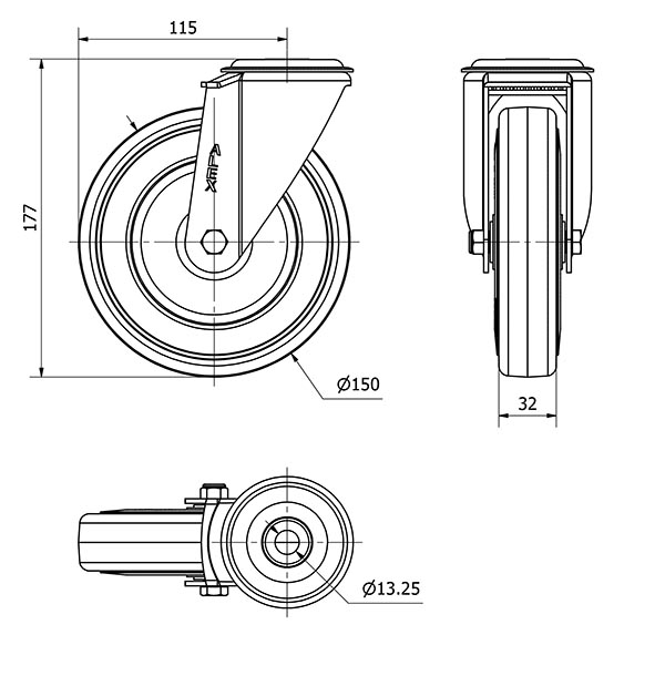 R.GIR.AGUJERO M12 20ZVL150-PGAN POLIAMIX-GOMA GRIS EJE LISO
