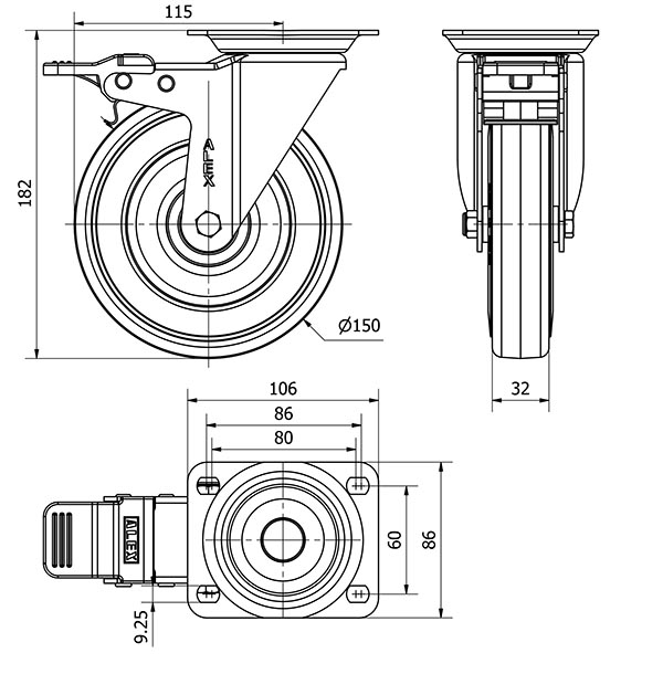 R.GIR.PLACA FRENO 10ZVLFD150CP-PGASB POLIAMIX-GOMA GRIS EJE BOLAS