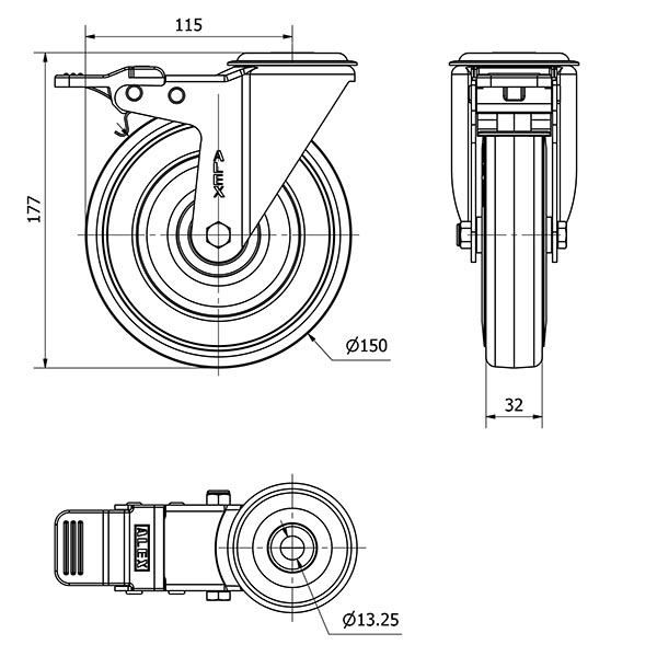 R.GIR.AGUJERO M12 FRENO 20ZVLFD150CP-PGASB POLIAMIX-GOMA GRIS BOLAS