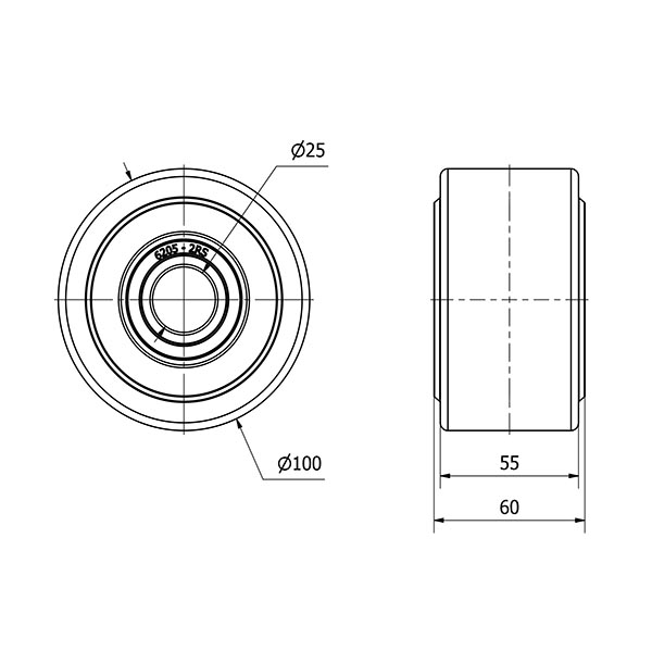 RUEDA NFB100-25-60 NYLON FUNDIDO EJE BOLAS