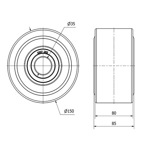 RUEDA NFB150-35-85 NYLON FUNDIDO EJE BOLAS