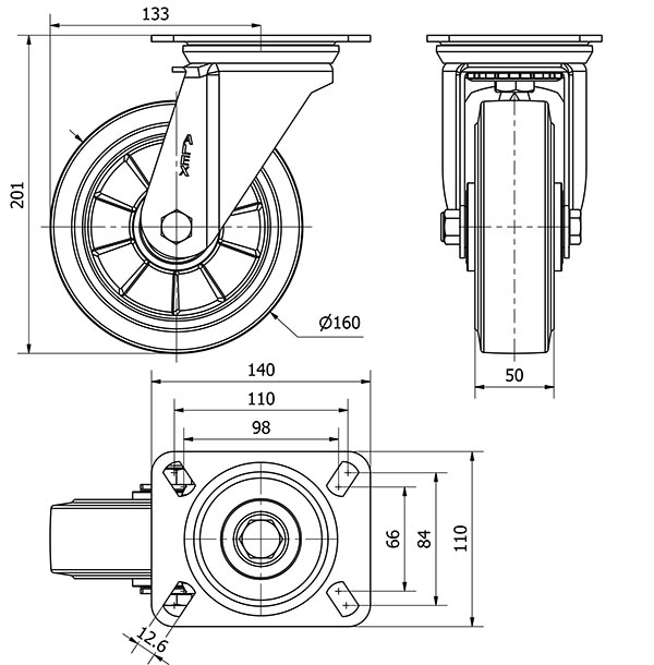 R.GIR.PLACA 10ZV160-DEGB ALUMINIO-GOMA GRIS ELASTICA EJE BOLAS