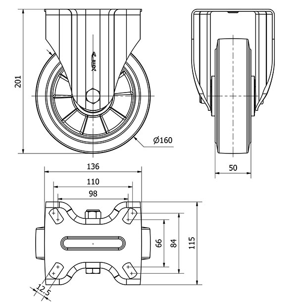 R.FIJA 17ZV160-DEGB ALUMINIO-GOMA GRIS ELASTICA EJE BOLAS