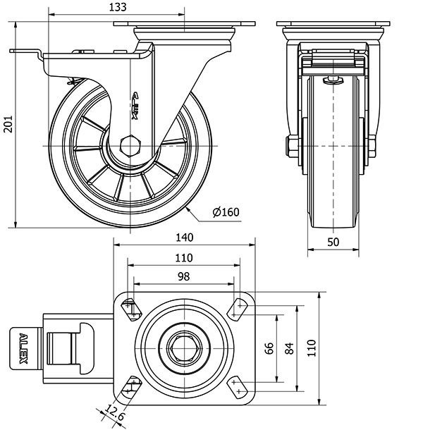 R.GIR.PLACA FRENO 10ZVFD160-DEGB ALUMINIO-GOMA GRIS ELASTICA BOLAS