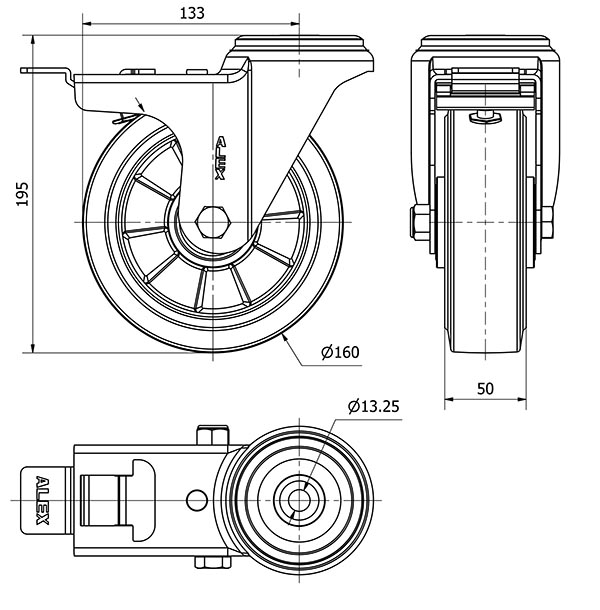 R.GIR.AGUJ.M12 FR.20ZVFD160-DEGB ALUMINIO-GOMA GRIS ELASTICA BOLAS