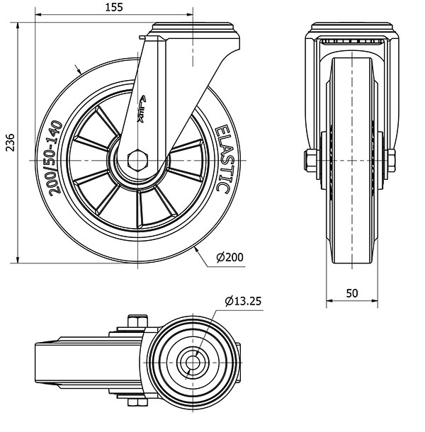 R.GIR.AGUJERO M12 20ZV200-DEGB ALUMINIO-GOMA GRIS ELASTICA EJE BOLAS
