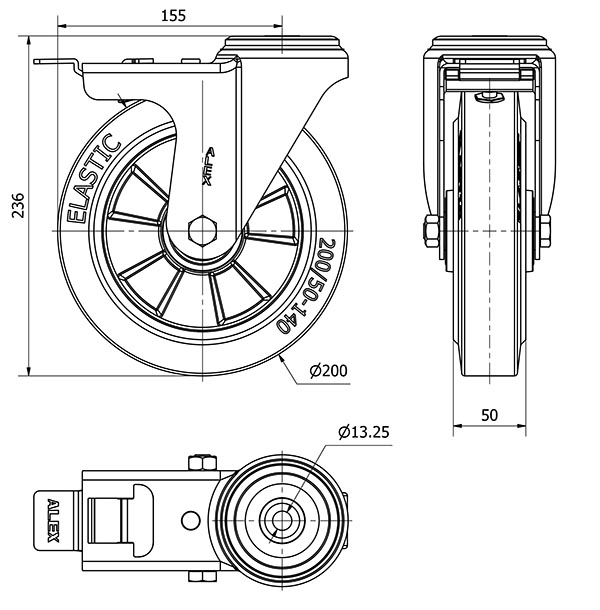 R.GIR.AGUJ.M12 FR.20ZVFD200-DEGB ALUMINIO-GOMA GRIS ELASTICA BOLAS