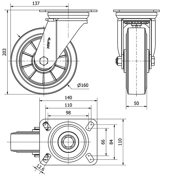 R.GIR.PLACA 4mm 10ZVR160-DEGB ALUMINIO-GOMA GRIS ELASTICA EJE BOLAS