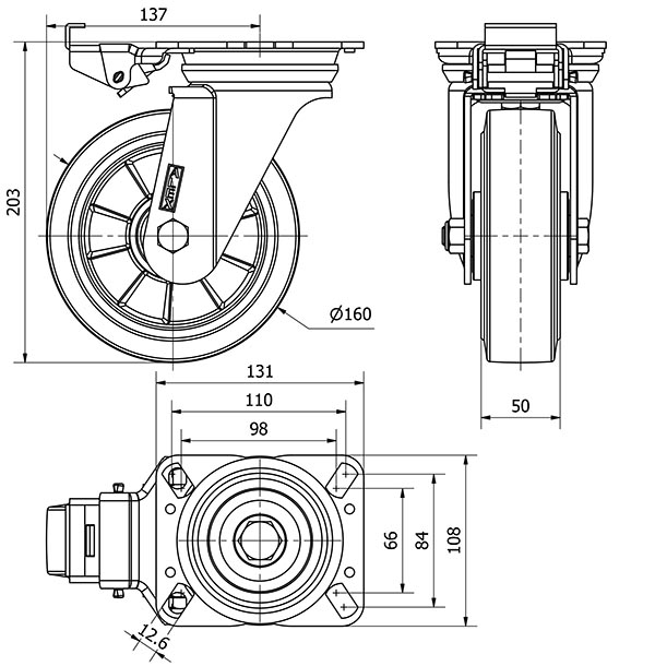 R.GIR.PLACA MEC.DIR.4mm 10ZVRMD160-DEGB ALUM-GOMA GRIS ELASTICA BOL.