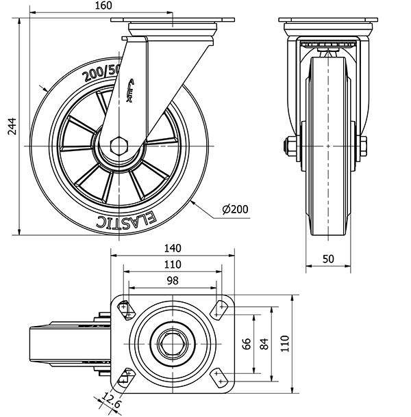 R.GIR.PLACA 4mm 10ZVR200-DEGB ALUMINIO-GOMA GRIS ELASTICA EJE BOLAS