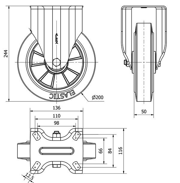 R.FIJA 4mm 17ZVR200-DEGB ALUMINIO-GOMA GRIS ELASTICA EJE BOLAS