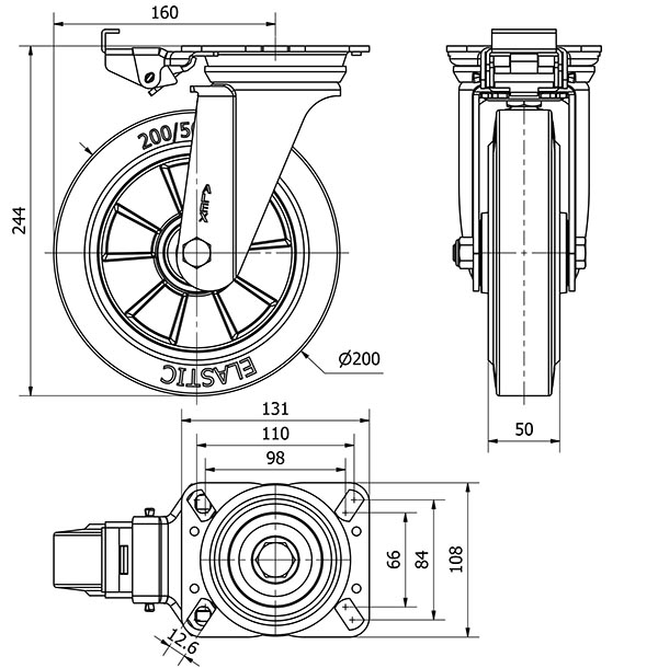 R.GIR.PLACA MEC.DIR.4mm 10ZVRMD200-DEGB ALUM-GOMA GRIS ELASTICA BOL.