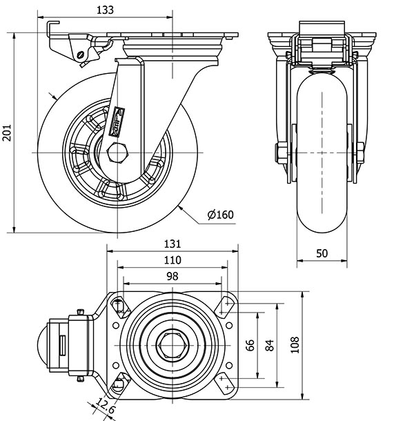R.GIR.PLACA MEC.DIR.10ZVMD160-AUAGB ALUMINIO-POLIUR.VER.BOLAS BALONA