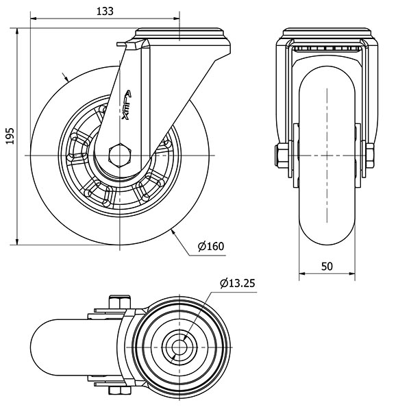 R.GIR.AGUJERO M12 20ZV160-AUAGB ALUMINIO-POLIUR.VERDE BOLAS BALONA