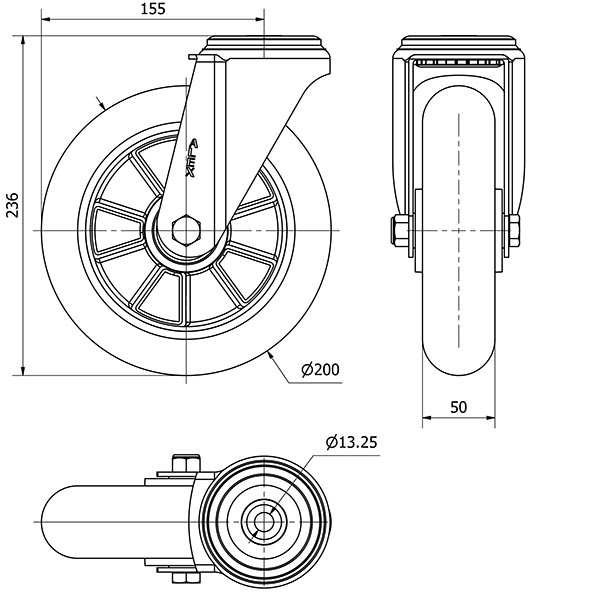 R.GIR.AGUJERO M12 20ZV200-AUAGB ALUMINIO-POLIUR.VERDE BOLAS BALONA