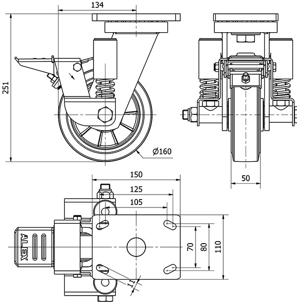 R.GIR.PLACA FR.10HLSEFN160-DEGB SUSPENSION GOMA GRIS ELASTICA BOLAS