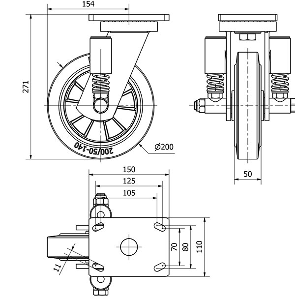 R.GIR.PLACA 10HLSE200-DEGB SUSPENSION GOMA GRIS ELASTICA EJE BOLAS