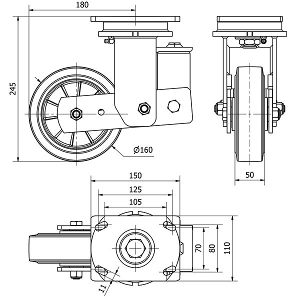 R.GIR.PLACA 10HLSB160-DEGB SUSPENSION GOMA GRIS ELASTICA EJE BOLAS