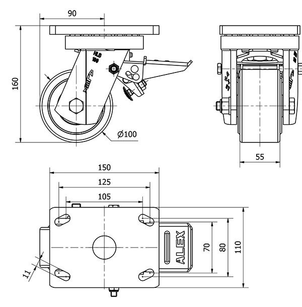 R.GIR.PLACA FRENO (ANCHA) 10HLBFD100A-NFB NYLON FUNDIDO EJE BOLAS